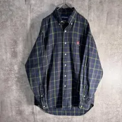 ラルフローレン ゴルフ チェックシャツ 長袖 BDシャツ 刺繍ロゴ 紺 S