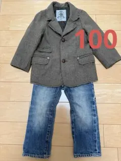 gap kids ギャップ　ウールジャケット　ブラウンヘリンボーン　100のサムネイル