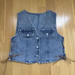デニムグレー フロントボタン ベスト