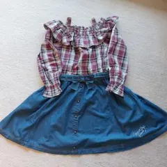 メゾピアノジュニア ワンピース デニム チェック