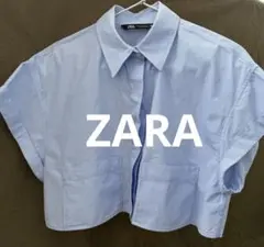 ZARA ストライプポプリンクロップドシャツ(青/白)