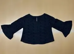 花柄刺繍 ブラウス ブラック 七分袖