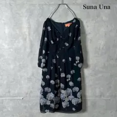 sunauna スーナウーナ 胸リボン 花柄 シフォン ワンピース N1363のサムネイル