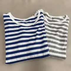 ２枚セット　無印良品　キッズ　長袖ボーダーロングTシャツ　150 ブルーとグレー