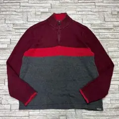H*a様 エディーバウアー ハーフジップ コットンニット ワインレッドグレー L