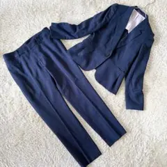 レミュー　パンツスーツ　背抜き　シルク混　ストレッチ　ネイビー　M