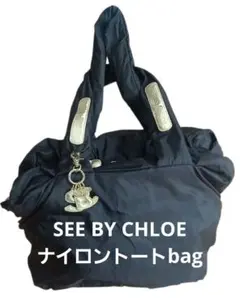 SEE BY CHLOEナイロントートbag黒×ゴールド大容量シーバイクロエ！のサムネイル