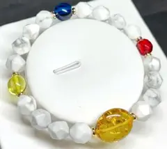 水晶にカラフルアンバー 琥珀 水晶 天然石 ブルー イエロー ルビー 