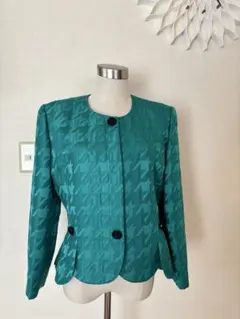 ジュンアシダ　　11号　ターコイズ ハウンドトゥース ノーカラージャケット