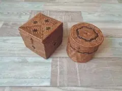 アウトレット品●四角＆丸ケース●柄入●フタ付●アタ●バリ島●1137.3