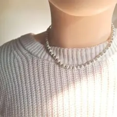 匿名配送　天然石　シルバーボールネックレス 　コンビカラー カジュアル　きれいめ