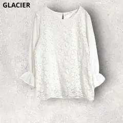 グラシア　ホワイト　レース長袖トップス　シャツ　ブラウス　L 透け感　上品