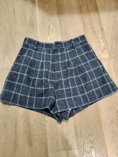 ウール混キュロットパンツ 水色×グレー