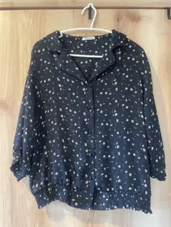 GLACIER ネイビー 花柄 五分袖 Lサイズ