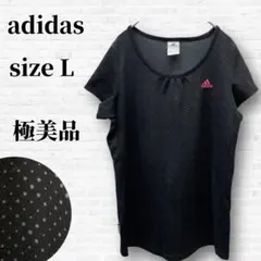 【美品】adidas アディダス ドット トップス ロゴ 半袖 L 黒 ブラック