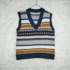 メンズ　幾何学模様　M ニットベスト タグなし