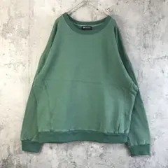 Y3425古着　トレーナー　スウェット　緑　無地　90s Y2K