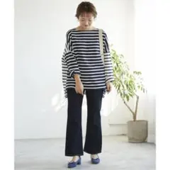 Oblada オブラダ CINCHシンチ ガンジーボーダーロングスリーブTシャツ