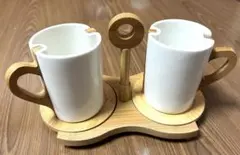 新品未使用⭐️おしゃれ陶器・木製カップ・ソーサー2個セット