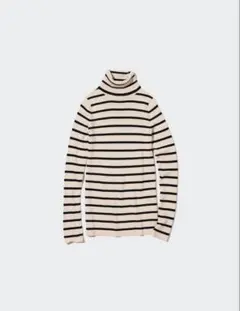エクストラファインメリノリブタートルネックセーター（ボーダー・長袖）　Mサイズ