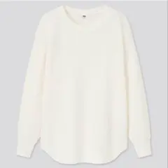UNIQLO／ワッフルクルーネックT(長袖)／オフホワイト／XL