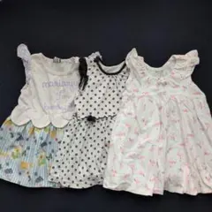 フラワードット柄フラミンゴノースリーブワンピースセット3枚80cm女の子保育園着のサムネイル