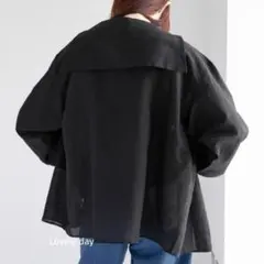 SEEALL×Edition 別注 リネン セーラーカラー シャツ 黒 36のサムネイル