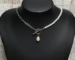 サージカルステンレス マンテル ネックレス パール ミックス #3