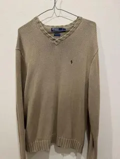 PolobyRalphLauren コットンニットセーター Vネックベージュ L