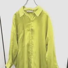 ZARA ロングシャツ ライムグリーン Lサイズ ビックサイズ リネン100 