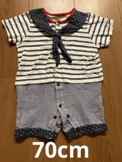 セーラー襟付きストライプロンパース70cm