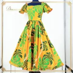 【フラダンス衣装】イエロー ワンピース ドレス 山吹色 黄緑 緑 フリル 可愛い