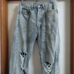 mnml ダメージ加工 ストレートデニム