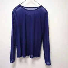 美品 長袖シースルーシャツ 青