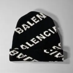 美品⚡️ BALENCIAGA ビーニー ニット帽 ブラック 黒 ロゴ 総柄 レア 2025年最新】BALENCIAGA カラー：ブラック系 ニット帽・ビーニー