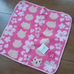 AKIKO OBUCHI 猫と桜のタオルハンカチ