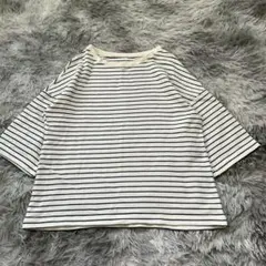 【UNIQLO】ボーダーデザイン五分袖カットソー 総柄 (M) 綿混 カジュアル