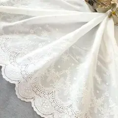 即購入可◆No.12　幅43cm　花柄　コットン刺繍　レース　カット済　はぎれ