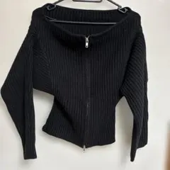 オフショルダーリブニット 黒