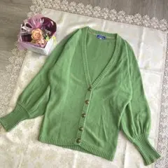 BURBERRY BLUE LABEL　金ボタン　ノバチェック　カーディガン　緑