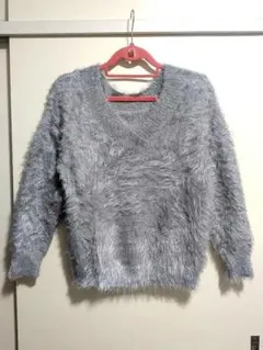 ナイスクラップ グレー Vネック シャギー 長袖 セーター