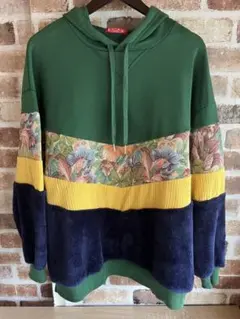 antiqua/antiqcafe ジャガード織異素材切替配色パーカーチャイハネ