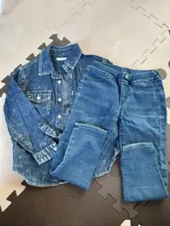 GUデニムシャツ&パンツセット110