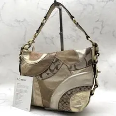 コーチ シグネチャー パッチワーク ターンロック ワンショルダーバッグ