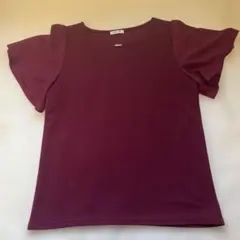 ワインレッド フレアスリーブ 半袖シャツ