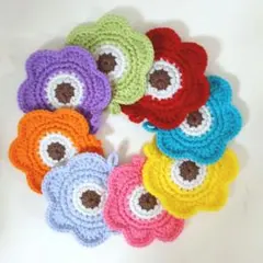 アクリルたわし♪花型エコたわし♪(カラフル８枚セット♪匿名配送♪)