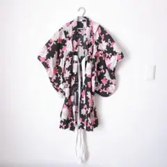 110 浴衣 ブラック黒 花蝶