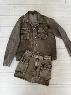 デニムセットアップ ジャケット スカート 茶