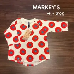 新品・タグ付・MARKEY'S 赤い花柄 長袖カットソー サイズ95・マーキーズ