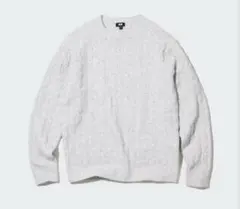 スフレヤーンケーブルクルーネックセーター　男女兼用　M グレー　ニット